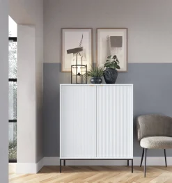 Zestaw mebli do sypialni biały/czarny Delicious ryflowane fronty