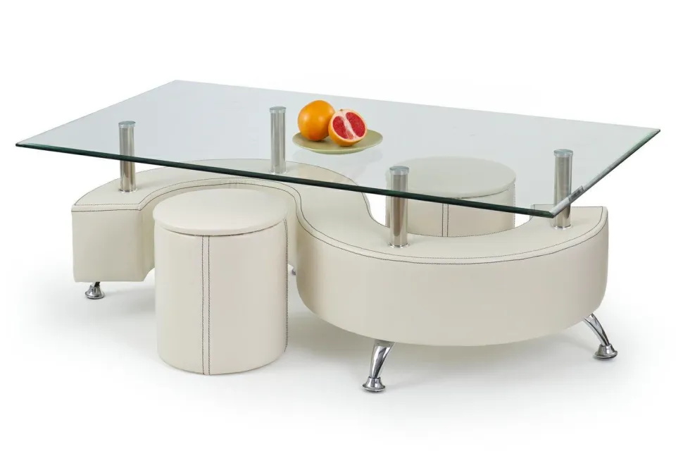 Zestaw stolik i 2 pufy Nea biały